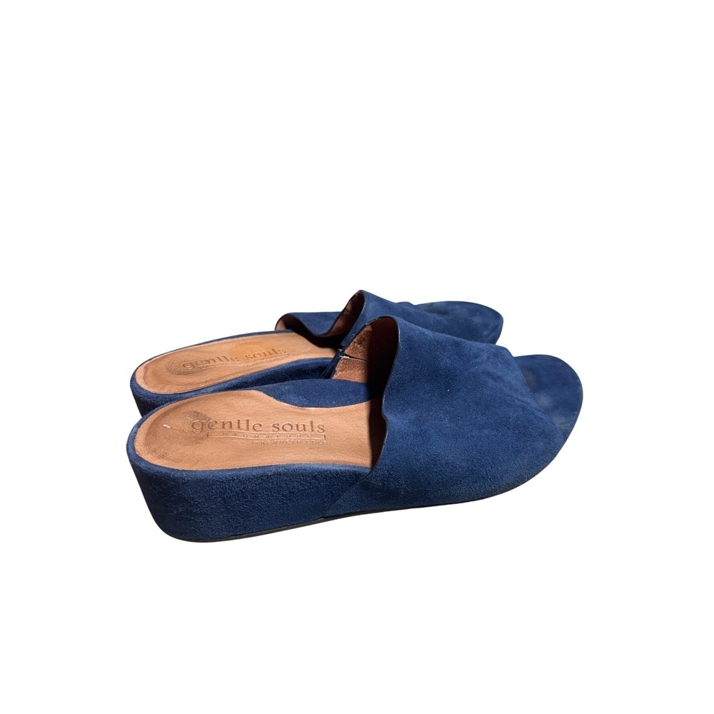Gentle Souls Kenneth Cole Navy Blue Suede Wedge Sandals Slides Women 9M Career